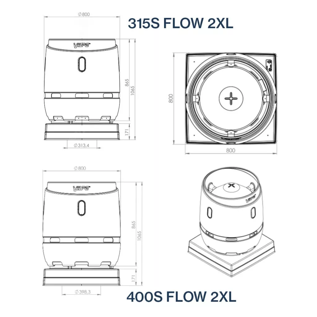 FLOW 400S 2XL вентиляционный выход + основание 724x724 черный купить 