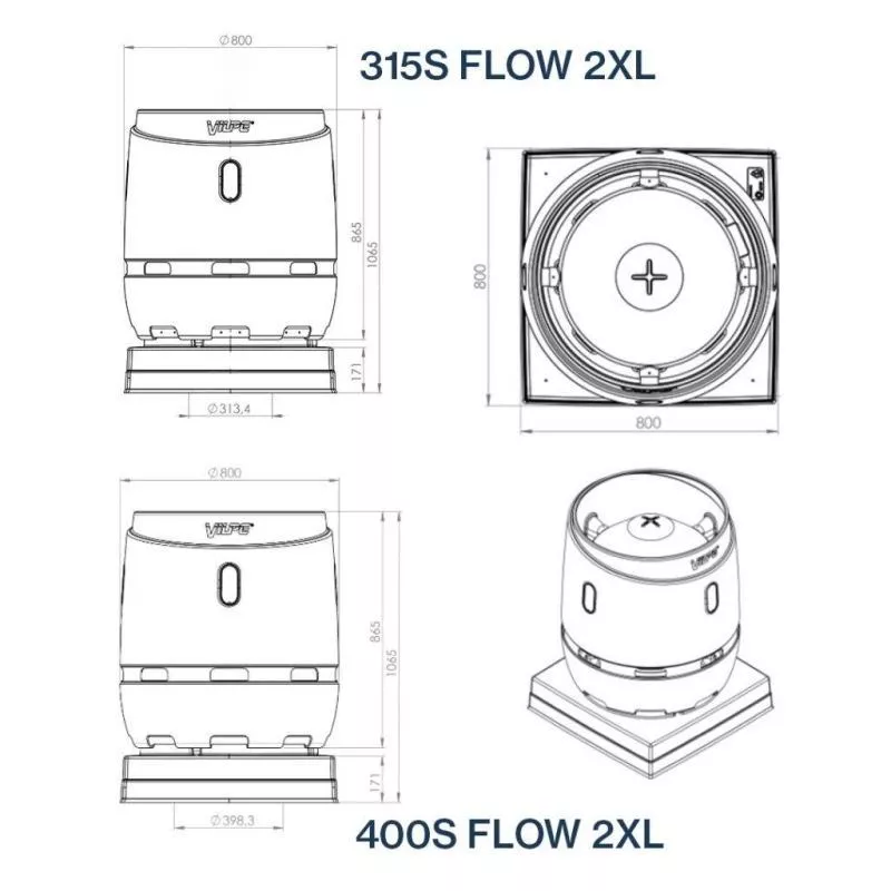 FLOW 400S 2XL вентиляционный выход + основание 724x724 серый купить в екатеринбурге