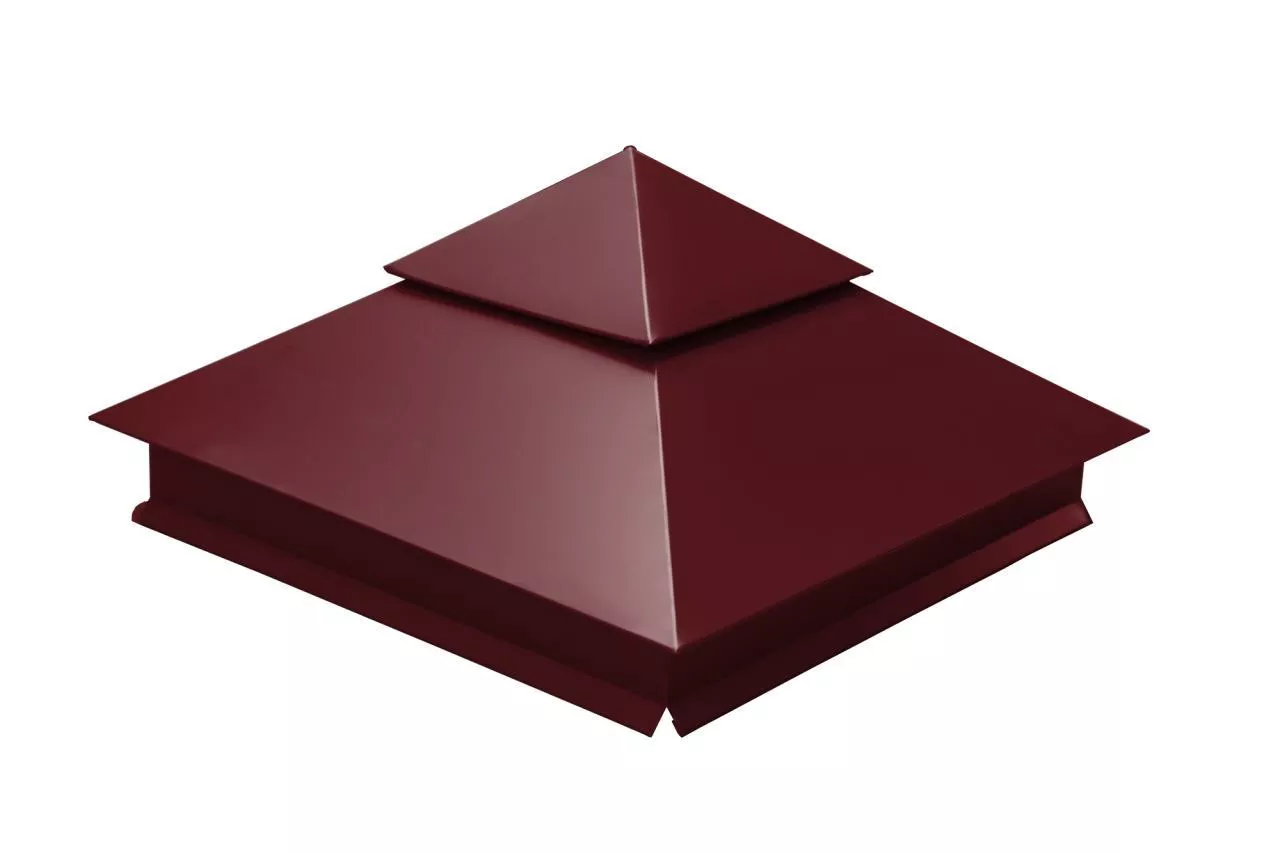 Колпак на столб двойной 390х390мм 0,5 Satin с пленкой RAL 3005 красное вино купить в екатеринбурге