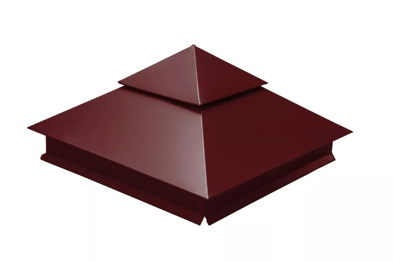 Колпак на столб двойной 390х390мм 0,5 Satin с пленкой RAL 3009 оксидно-красный купить в екатеринбурге