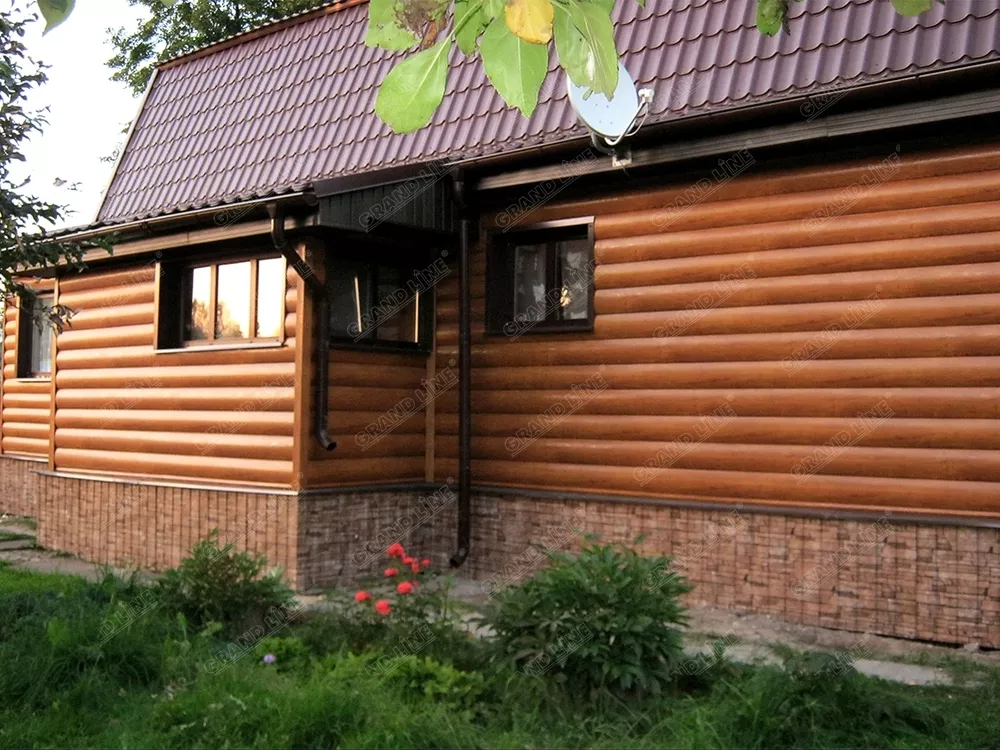 Сайдинг Блок-хаус 0,390 Grand Line 0,45 Print Elite Chestnut Wood TwinColor купить 