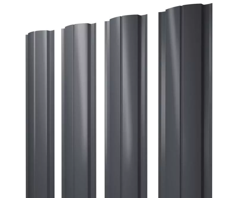 Штакетник Полукруглый Slim с прямым резом 0,5 GreenCoat Pural BT, matt RR 23 темно-серый (RAL 7024 мокрый асфальт) купить в екатеринбурге